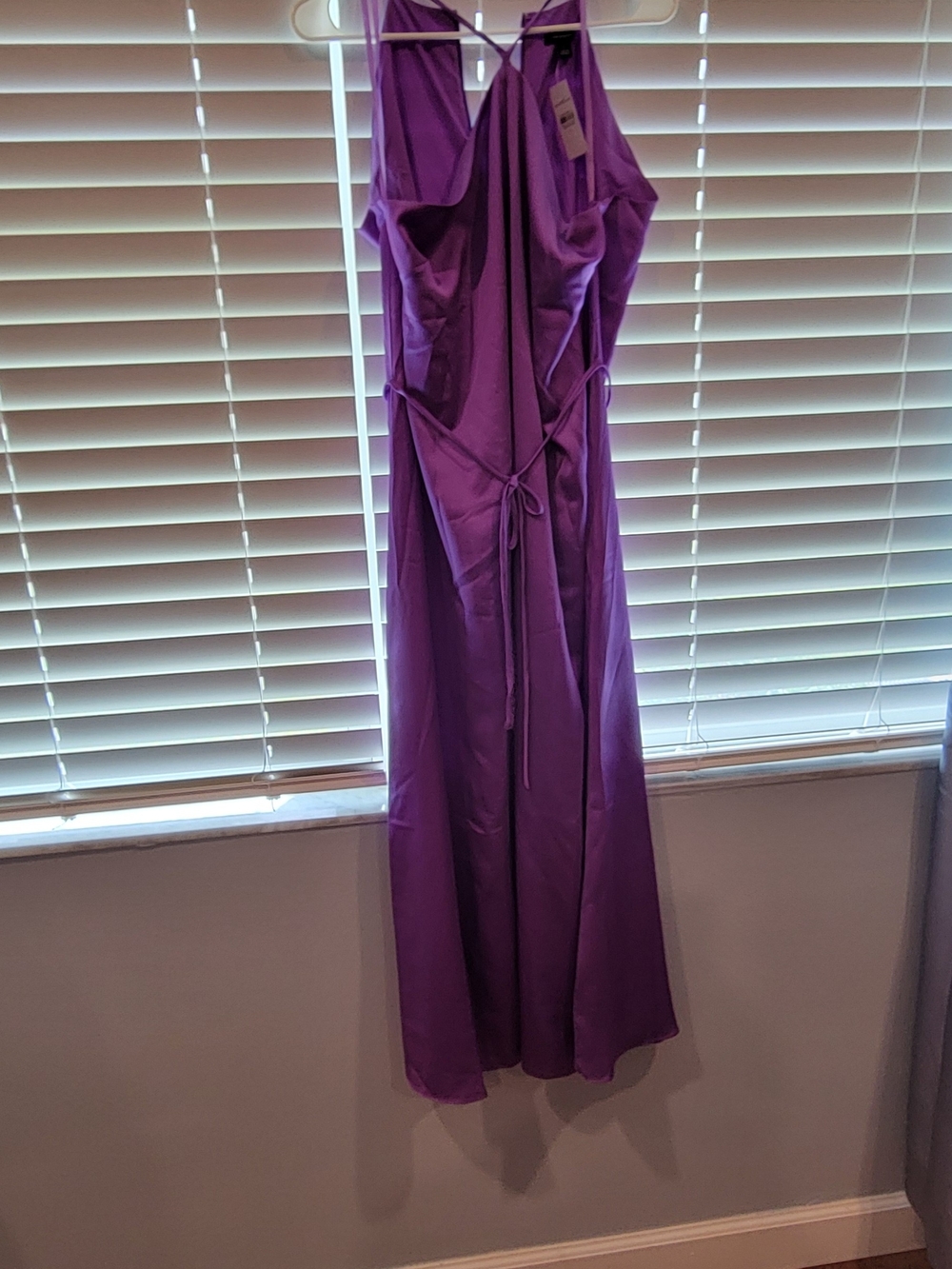 Ann Taylor Purple Satin Maxi Halter Dress